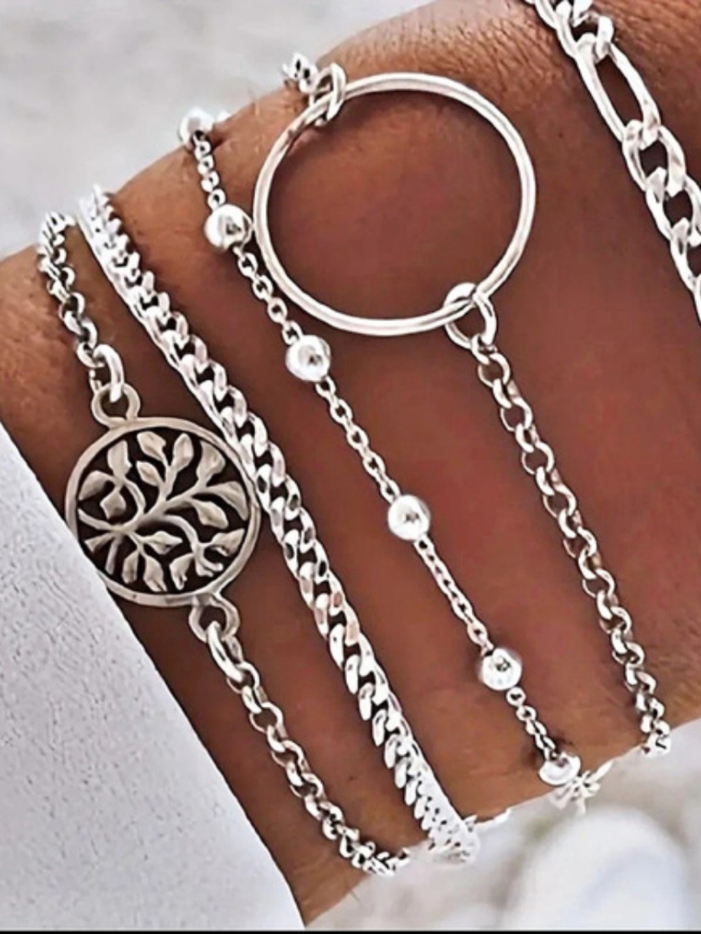 Silver-Tone Bracelet Stack - 6